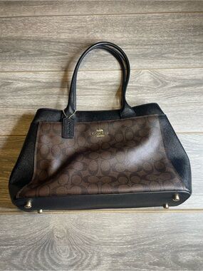 NWOT Coach F31475 Kelsey Satchel Signature Canvas Brown Black Shoulder Bag